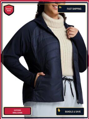 Womens Plus Size Quilted Puffer Jacket with Hood Water Resistant